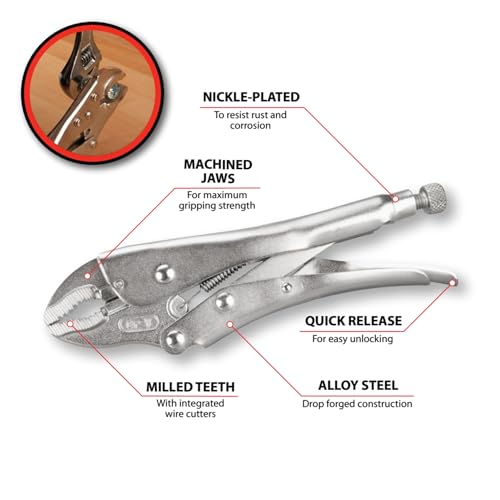 Performance Tool W30754 7 in. Curved Jaw Locking Pliers - size: 7" Curved Jaw Locking Pliers