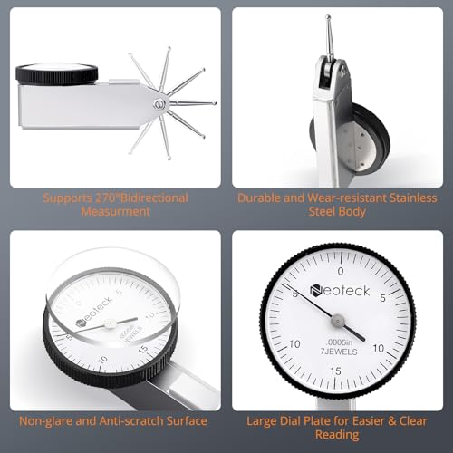 Neoteck 0-0.03"/0.0005" Dial Test Indicator with Storage Case,Brass Body - color: Silver
