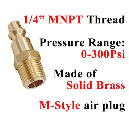 Beduan Solid Brass Air Hose Fittings 1/4"NPT Male Thread Quick Connect Air Hose Fittings (Industrial Type D,11Piece) - size: 1/4"MNPT Plug(11Pcs)