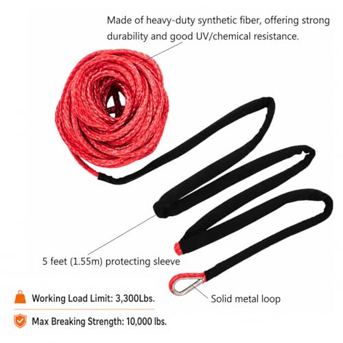 Ucreative 1/4" x 50' Synthetic Winch Rope Red - color: Red, size: 1/4 Inch x 50 Feet