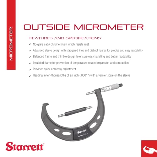 Starrett Outside Digital Micrometer, 4-5" Range, .0001" Graduation - color: Gray, size: 4-5" (Ratchet Thimble)