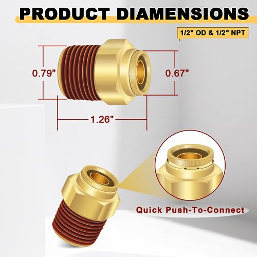 Siptenk 1/2" DOT Brass Push to Connect Air Line Fittings 5 PCS for Truck - color: 1/2" * 1/2" NPT