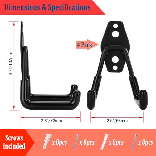 4 Pack Garage Hooks Heavy Duty, Garage Tool Organizer Wall Mount - size: 2.8 inch