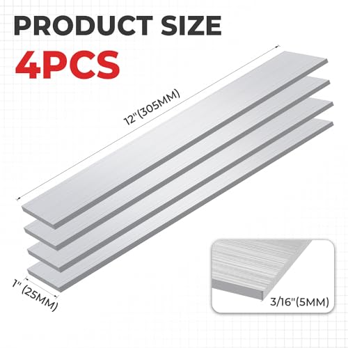 6061 Aluminum Flat Bar, 3/16" x 1" x 12" Rectangle Aluminum Bar Stock, T6511 Solid Mill Stock for Industrial Building, DIY Projects, Metal Crafting and Fabrication(4 Pcs ) - size: 3/16" x 1" x 12"