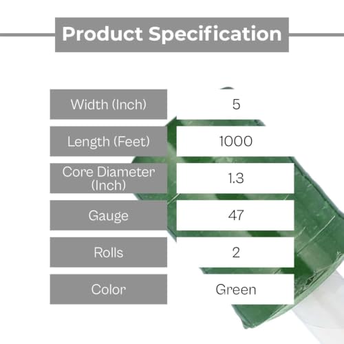 PSBM 2 Rolls 5 Inch x 1000 Feet 47 Gauge Tinted Green Mini Stretch Film/Wrap with Extended Core Handles, Industrial Strength Shrink/Plastic Wrap for Moving, Packing, Shipping, Bundling & Storage - size: 2 Rolls
