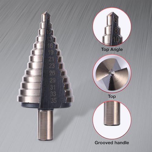 Step Drill Bits, 5PCS (44 Sizes) Metric HSS Step Unibit Drill Bit Set with Aluminum Case, Double Cutting Blades, High-Speed Steel, Multiple Hole Stepped Up Bits for DIY Lovers