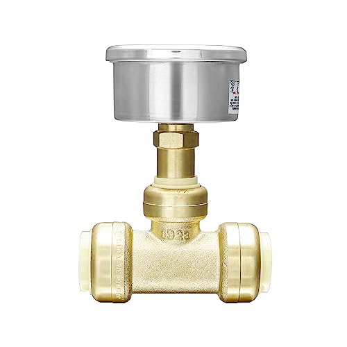 3/4 Inch Push to Connect Pressure Gauge Tee,0-200psi Fuel Liquid Pressure Gauge, Stainless Steel Vibration Proof