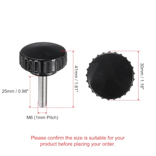 uxcell 2pcs Knurled Clamping Knobs M6 x 25mm Metric 304 Stainless Steel Male Thread Thumb Screw on Type 30mm Plastic Round Head Threaded Hand Bolt Stud Knobs Black - size: M6 x 25mm x 30mm