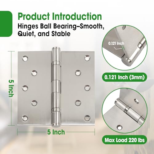 4 Pcs 5 Inch Heavy Duty Door Hinges 5x5 Stainless Steel Ball Bearing - size: 4 Pcs