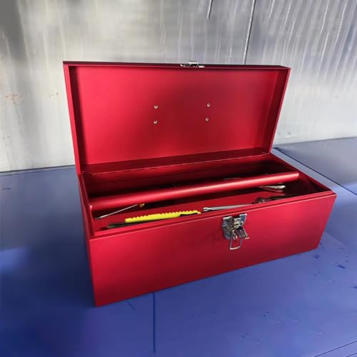 16" Portable Steel Heavy-duty Large Tool Box 18-Gauge Fishing Tackle Box Tool Box Drawer Organizer With Metal Latch and Handle Red - color: Red