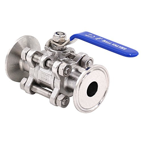 DERNORD 3/4" Sanitary Ball Valve Fits 1.5" Tri-Clamp Clover Stainless Steel 304, PTFE Lined, Two Way & Three Piece (3/4 Inch Tube OD Quick Clamp) - size: 3/4 Inch Tube OD Quick Clamp
