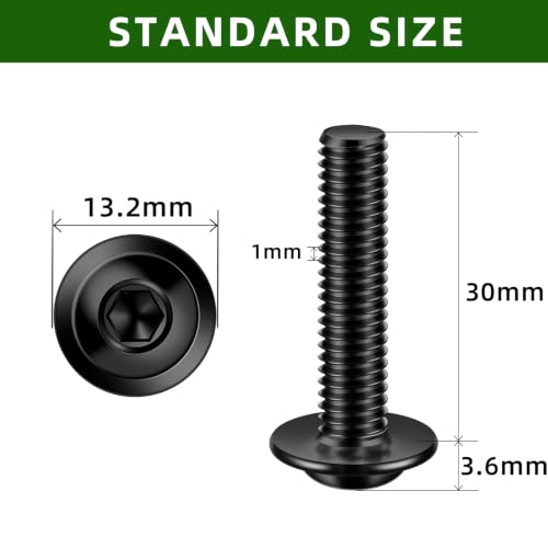 Mellewell M6-1.0 x 30mm Flanged Button Head Socket Cap Screw Bolts, Allen Socket Drive, Stainless Steel 304, Black Finish, Quantity 25 - color: Black, size: M6-1.0 x 30mm