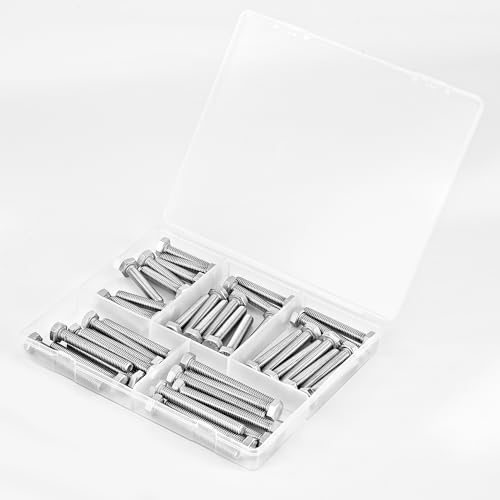 M6 x 30mm 35mm 40mm 45mm 50mm Heavy Duty Hexagon Bolts Hex Head Screws, 304 Stainless Steel, Metric, Machine Fully Thread, Bright Finish, Assortment Kit 50PCS - size: M6 x 30/35/40/45/50mm (50PCS)