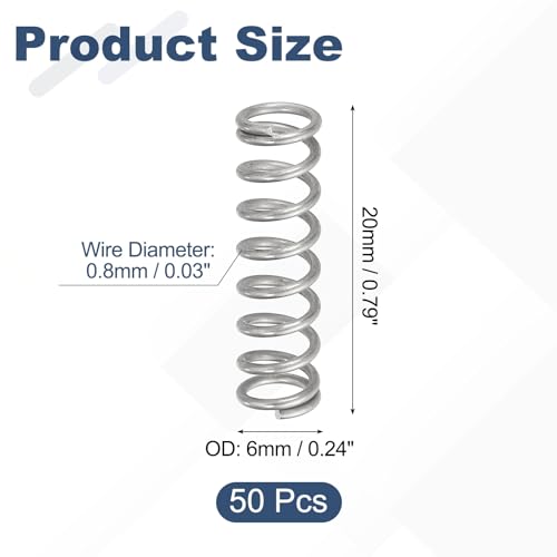 uxcell 50Pcs 304 Stainless Steel Compression Springs,0.8mmWD, 6mm ODx20mm L - size: 6mmx20mm