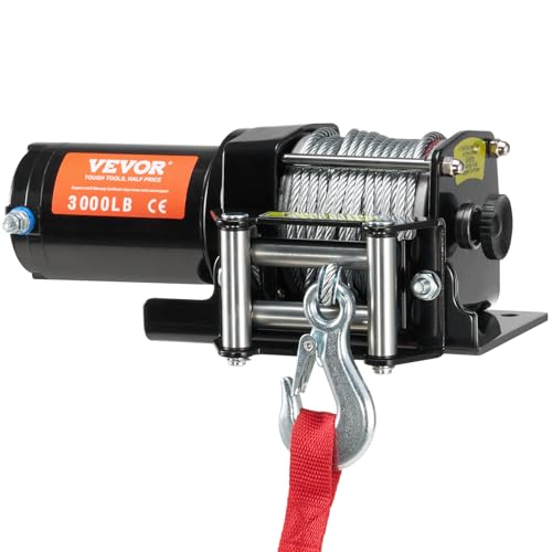 VEVOR ATV Winch, 3000 lb Electric Winch, 12V Small ATV UTV Winch with 3/16 in x 39 ft Steel Cable Roller Fairlead Wired Remote Control, IP55 Waterproof for Towing UTV ATV Car Vehicle Off-Road - size: 3000 LBS