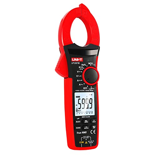 UNI-T Digital Clamp Meter UT207B Inrush Current AC/DC 1000A True RMS HVAC Volt Amp Ohm Meter Clamp On Multimeter Auto Ranging 6000 Counts, Frequency AC DC Voltage LPF ACV Capacitance Duty Cycle Tester - size: UT207B