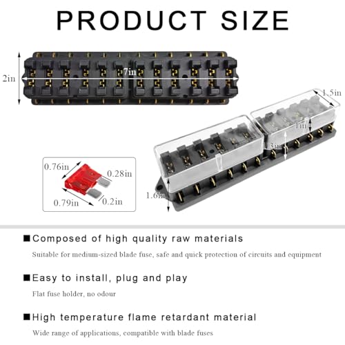 Yourkar 12 Way Blade Fuse Block Box Holder, 12 Circuit Fuse Box with Blade Fuses Screws Fuse Extractor Label, 10-32V DC Waterproof Marine Power Distribution Panel for Car Truck SUV - color: 12 Way