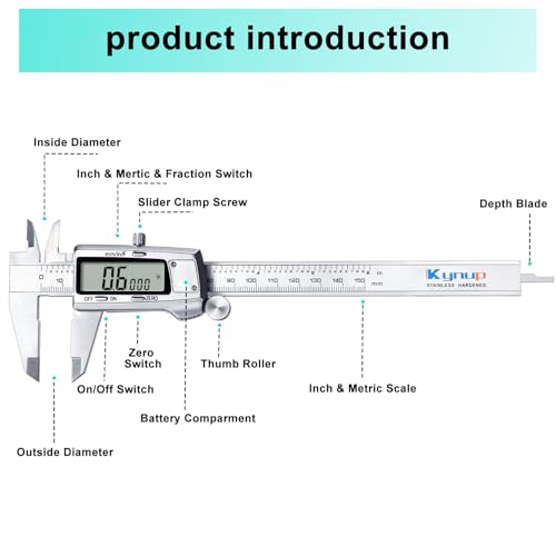 Kynup Digital Caliper, Caliper Measuring Tool, Micrometer, Full Turn Off - color: Silver, size: 6 Inch Standard