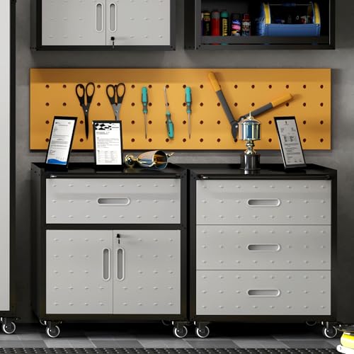 Metal Mobile Tool Storage Cabinet with 2 Locking Door and 1 Drawer - color: Black/Gray, style: 1 drawer 2 doors with wheels