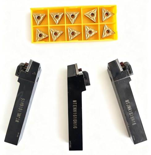 3pcs 5/8" 16mm Indexable Carbide Lathe Turning Tool Holder Set MTJNR1616H16+ MTJNL1616H16+MTENN1616H16 with 10pcs TNMG160404/TNMG331 Carbide Turning Insert