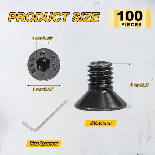 PATIKIL M3x5mm Flat Head Socket Cap Screws Carbon Steel Hex Spanner 100Pcs - size: M3x5 mm