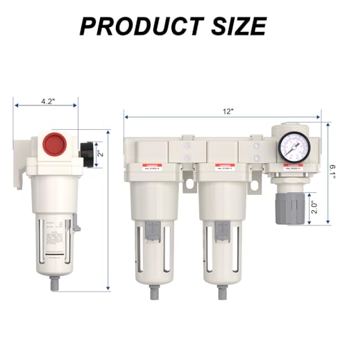 AIRZOE 1" NPT Air Dryer for Compressor-Air Compressor Water Separator AC5110-10,Double Air Compressor Filter,Air Pressure Regulator Combo,5 Micron Brass Element,Semi-Auto Drain,0-145 psi Gauge - size: 1"NPT