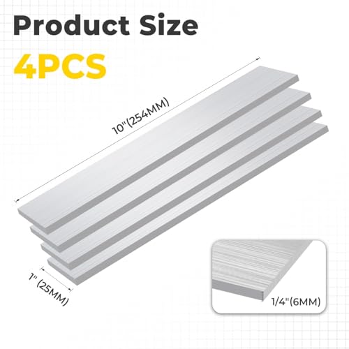 4PCS 6061 Aluminum Flat Bar 1/4" x 1" x 10"(T x W x L) - size: 1/4" x 1" x 10"
