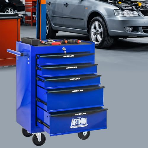 5-Drawer Steel Rolling Tool Cart with Wheels & Handle, Heavy-Duty Tool Chest Storage Cabinet for Garage and Workshop - color: Blue, size: 5-Drawer