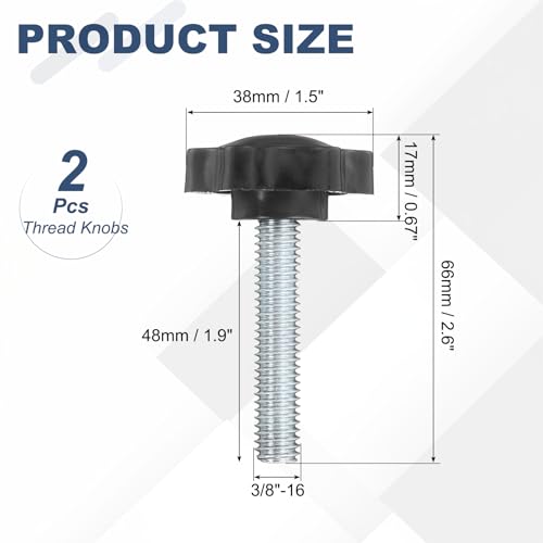 uxcell 2Pcs 3/8"-16 Star Knobs 1.9" Threaded Stud Male Clamping Knob - size: 3/8"-16, 1.9"