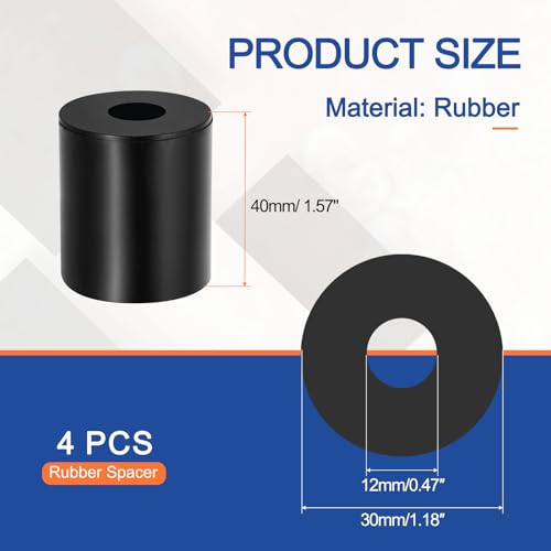 Multi Purpose Rubber Spacer, 12mm ID x 35 OD x 40mm T Neoprene Round Anti-Vibration Isolation Pads Bushings Spacer Washer Fit for HVAC Bolts Car Accessories (4 Pcs) - size: 12mm ID x 35 OD x 40mm T