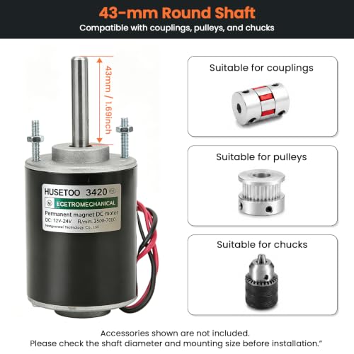 High Torque DC Motor 12V/24V, DIY Project Quiet Motor Permanent Magnet Motor with Cable Connector for Electric Motors and Generators, 30W CW/CCW 3500/7000RPM Motor (Round Shaft) - style: Round shaft