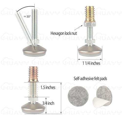 HUAYY Furniture Levelers Swivel Feet,Angle Height Adjustable(5/16-18 Nut Inserts Kits-4 Sets),Heavy Duty Leveling Legs for Table Chairs Cabinets Sofa,with High-Density Self-Adhesive Felt Pads - size: 5/16-18 Kits-4 Sets
