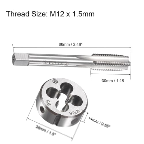 M12x1.5mm Metric Tap and Die Set,Machine Thread Screw Tap with Round Threading Die,Tap & Die Kit for Nut Screw Bolt Thread Repair - size: M12x1.5mm