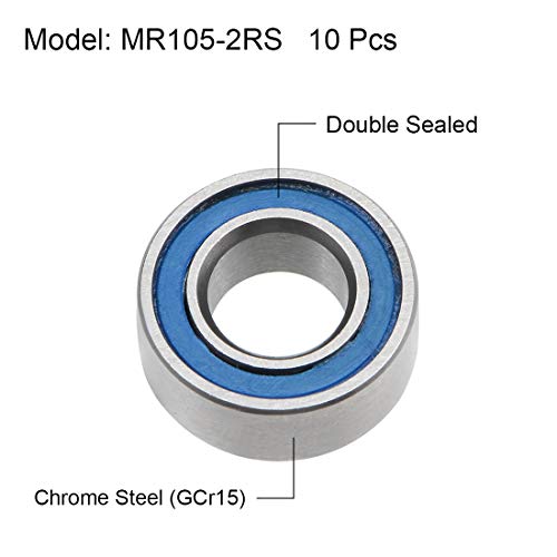 uxcell MR105-2RS Deep Groove Ball Bearings 5x10x4mm Chrome Steel 10pcs - size: 5mmx10mmx4mm