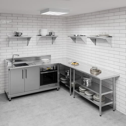 AmGood 12 in. Deep x 24 in. Wide Stainless Steel Wall Mount Shelf with Backsplash - Small Appliance & Tool Storage | NSF 18-Gauge 430, Holds 205 lbs | Bullnose Edge, Brackets Included - size: 12 in. x 24 in.
