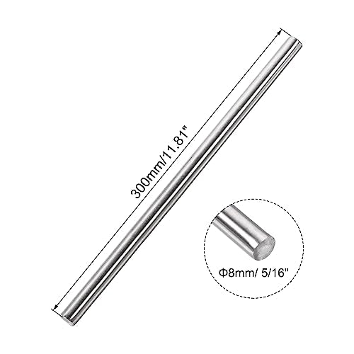 uxcell 8mm x 300mm 304 Stainless Steel Solid Round Rod for DIY Craft - 2pcs - size: 8 mm x 300 mm