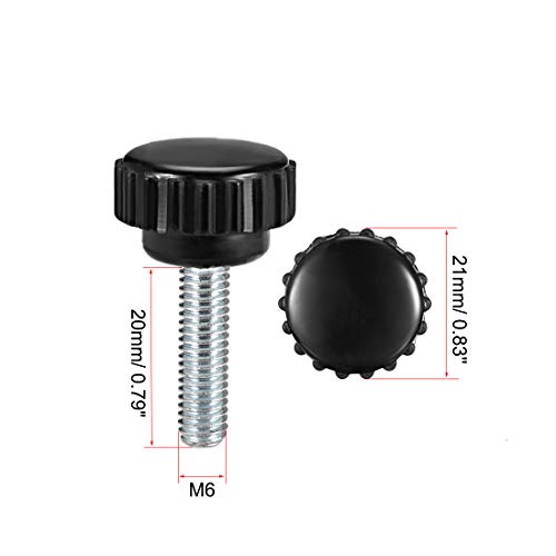 uxcell 4pcs Knurled Clamping Knobs M6 x 20mm Metric Zinc Plated Carbon Steel Male Thread Thumb Screw on Type 21mm Plastic Round Head Threaded Hand Bolt Stud Knobs Black - size: M6 x 20mm x 21mm