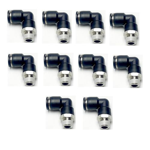 Pneumatic Elbow Push to Connect Fitting 3/8 Inch Tube OD x 1/4 NPT Male Thread,90 Degree Elbow Pneumatic Tube Connector PL3/8-N2(Pack of 10) - color: Black, size: 3/8'' OD x 1/4 NPT