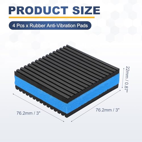 HARFINGTON 4Pcs Rubber Anti-Vibration Pads 3" x 3" x 7/8" Heavy Duty EVA Vibration Isolation Mats for HVAC Washers Compressors Treadmills Air Conditioner - size: 3"