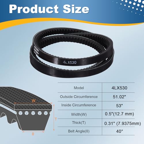 uxcell 4L530 Rubber V-Belt 53" Outer Circ x 0.5" Width x 0.31" Thick - size: 4LX530