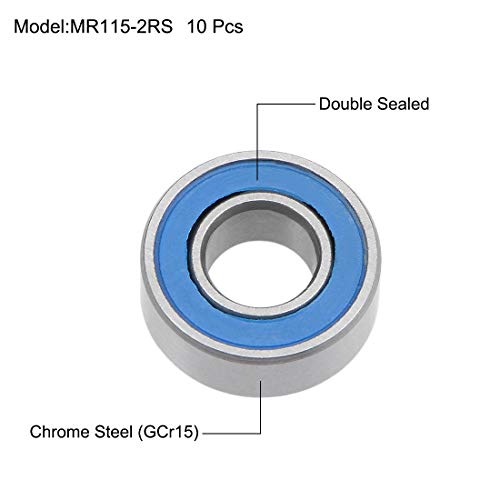 uxcell MR115-2RS Deep Groove Ball Bearings 5x11x4mm Chrome Steel 10pcs - size: 5mmx11mmx4mm