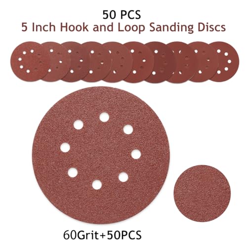 50 PCS 5 Inch 8 Hole Hook and Loop Sanding Discs 60 Grit - style: 60 Grit,50-Pack