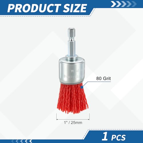 1inch Wire Brush for Drill with 1/4" Hex Shank, Nylon, 80 Grits - color: Red, size: 80 Grit
