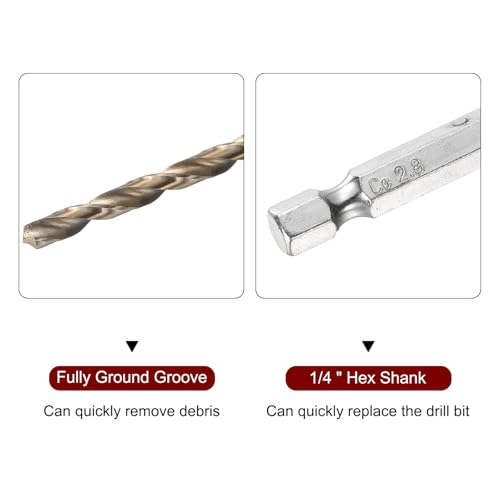 HARFINGTON 4pcs M35 High Speed Steel Cobalt Twist Drill Bit 2.8mm/0.04" Dia with Quick Change 1/4" Hex Shank Jobber Drill Bit for Metal, Steel, Copper, Aluminum, Zinc Alloy - size: 2.8mm