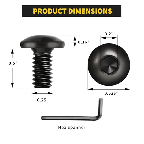 Socket Cap Machine Screws 1/4 x 1/2 24PC, Button Head Hex Socket - size: 1/4-20 x 1/2, style: Button