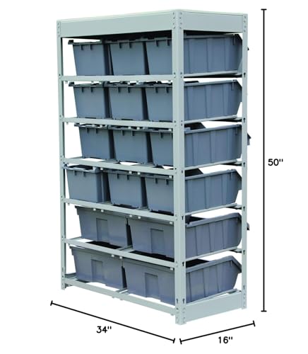 King's Rack Bin Rack Storage System Heavy Duty Steel Rack Organizer Shelving Unit w/ 16 Plastic Bins in 6 tiers - size: 6 Tiers - 16 Bins