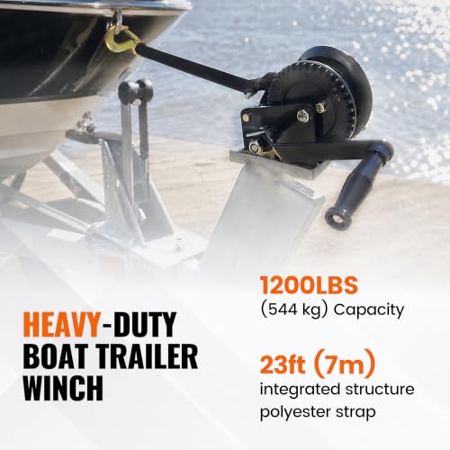Boat Trailer Winch, 1200lbs Heavy Duty Hand Winch with 23ft Strap - color: 1200 lbs Strap