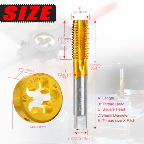 5/8-11 UNC Tap and Die Set for Metal,M2 HSS Thread Tap and Round Die Set - size: 5/8-11UNC