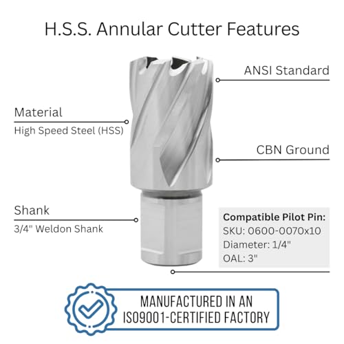 Accusize HSS Annular Cutter 1 x 1 in Cutting Depth, 3/4" Weldon Shank - size: Dia of Cut: 1 in., 3/4 in. Weldon Shank