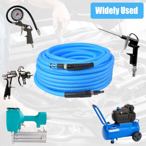 25FT 3/8 Inch Air Hose Reinforced Hybrid Polymer Polyurethane Air Compressor Hose - Flexible Heavy Duty Braided Pneumatic Hose with Quick Connect Fittings 300 PSI for Garage Automotive Use - size: 25FT